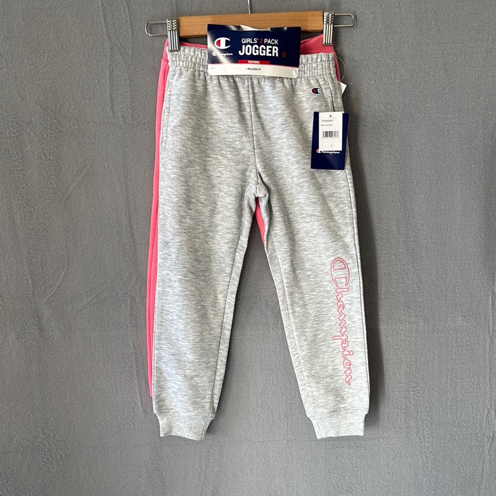 Champion Girls' Gray and Pink Relaxed Fit‎ Jogger Pants Size 6